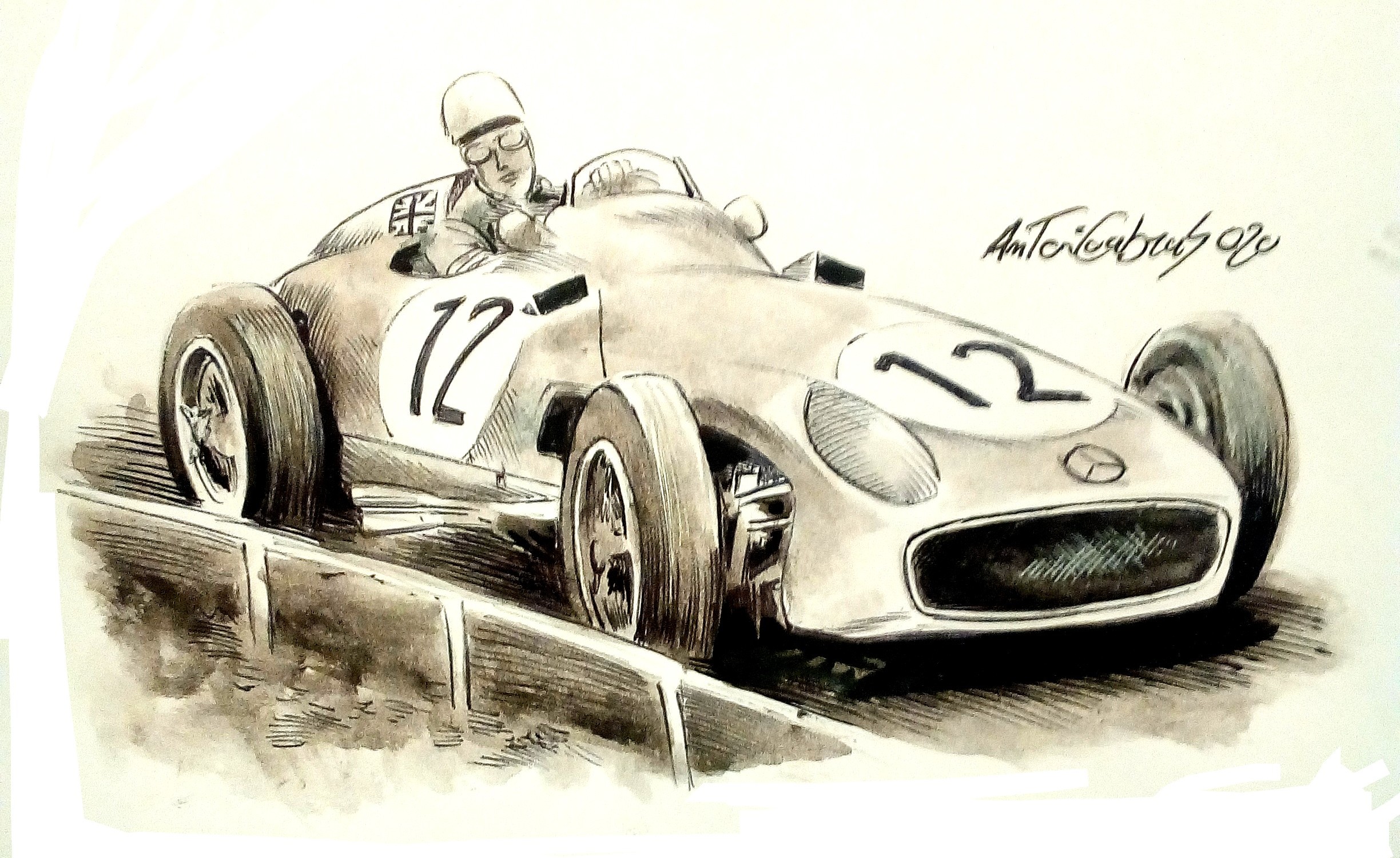 Stirling Moss. Illustrazione di Antonio Cabras, per SuperPista.